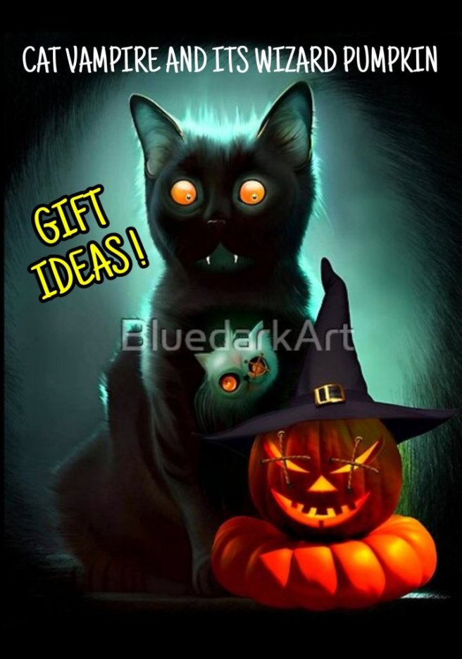 Creepy Vampire Witch Cat Lovers & Halloween Wizard Pumpkin Gifts ๐๐โโฌ Design ยฉ๏ธ BluedarkArt TheChameleonArt
